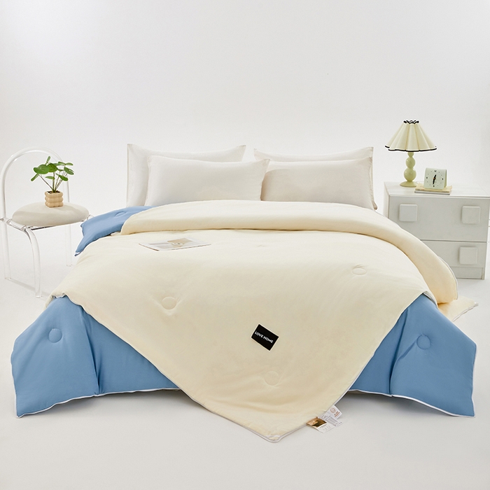 91家纺网 家纺一手货源 找家纺 VIP被业 2025新款双拼贴标大豆子母被冬被被子被芯 米拼蓝