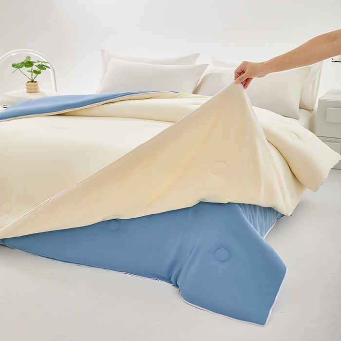 91家纺网 家纺一手货源 找家纺 VIP被业 2025新款双拼贴标大豆子母被冬被被子被芯 米拼蓝