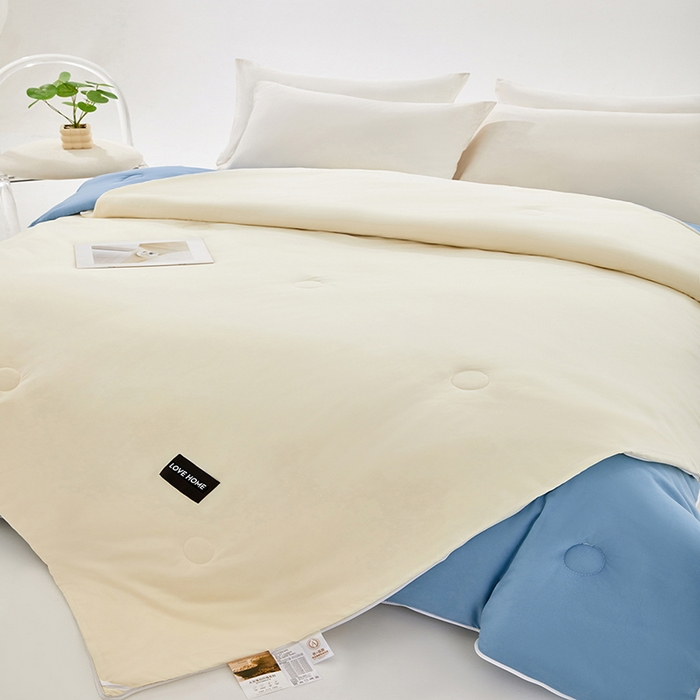 91家纺网 家纺一手货源 找家纺 VIP被业 2025新款双拼贴标大豆子母被冬被被子被芯 米拼蓝