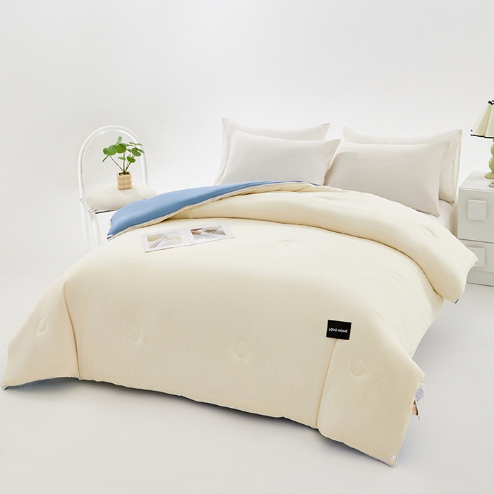 91家纺网 家纺一手货源 找家纺 VIP被业 2025新款双拼贴标大豆子母被冬被被子被芯 米拼蓝