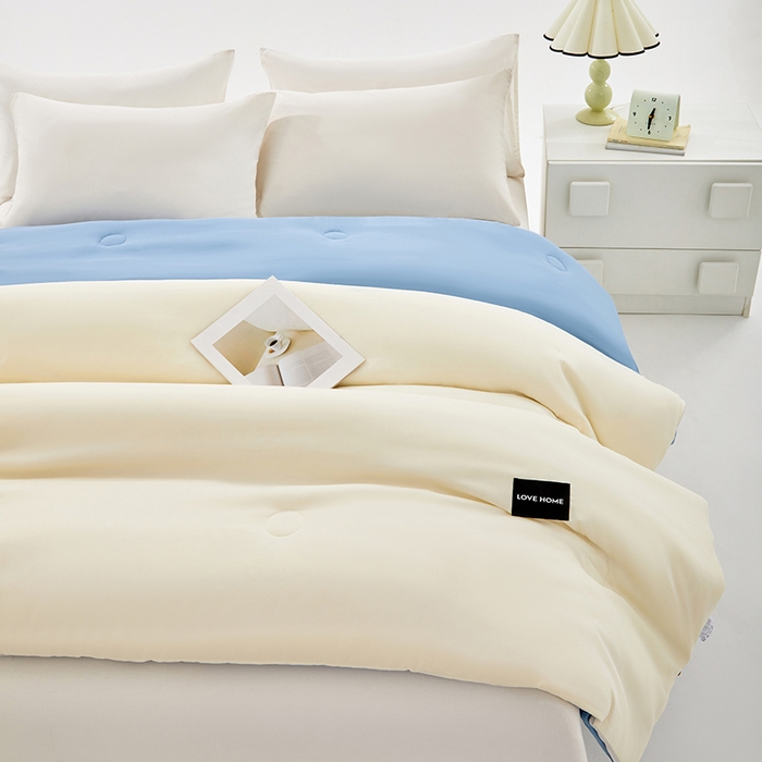 91家纺网 家纺一手货源 找家纺 VIP被业 2025新款双拼贴标大豆子母被冬被被子被芯 米拼蓝