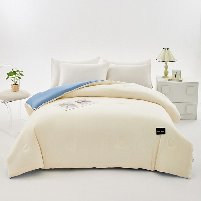 91家纺网 家纺一手货源 找家纺 VIP被业 2025新款双拼贴标大豆子母被冬被被子被芯 米拼蓝