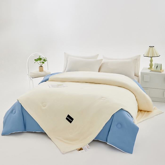 91家纺网 家纺一手货源 找家纺 VIP被业 2025新款双拼贴标大豆子母被冬被被子被芯 米拼蓝