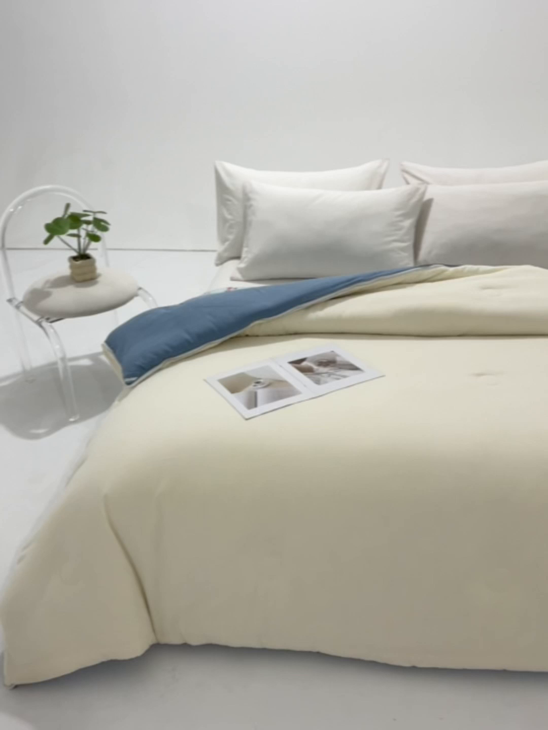 91家纺网 家纺一手货源 找家纺 VIP被业 2025新款双拼贴标大豆子母被冬被被子被芯 米拼蓝