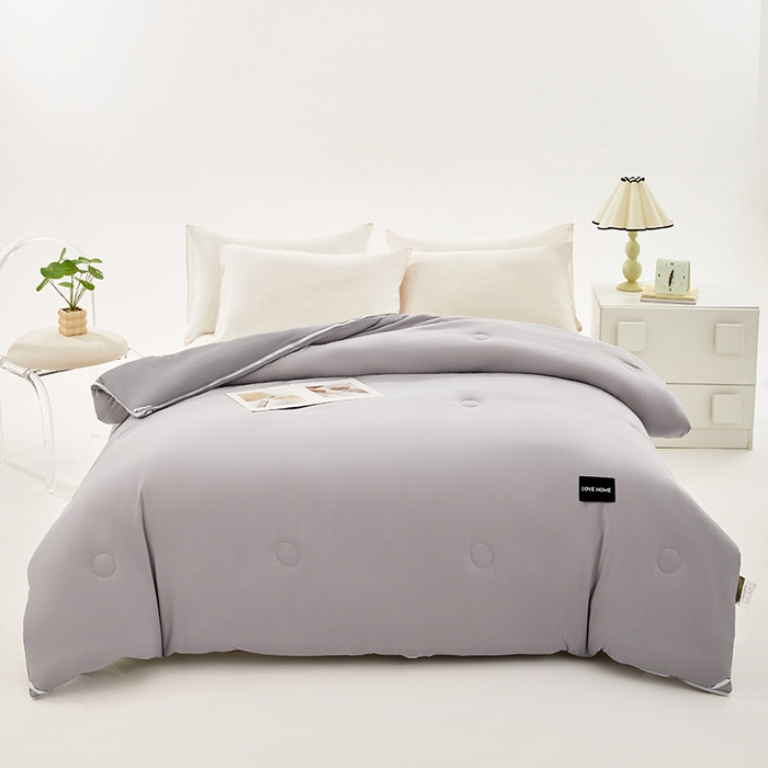 91家纺网 家纺一手货源 找家纺 VIP被业 2025新款双拼贴标大豆子母被冬被被子被芯 深灰拼浅灰