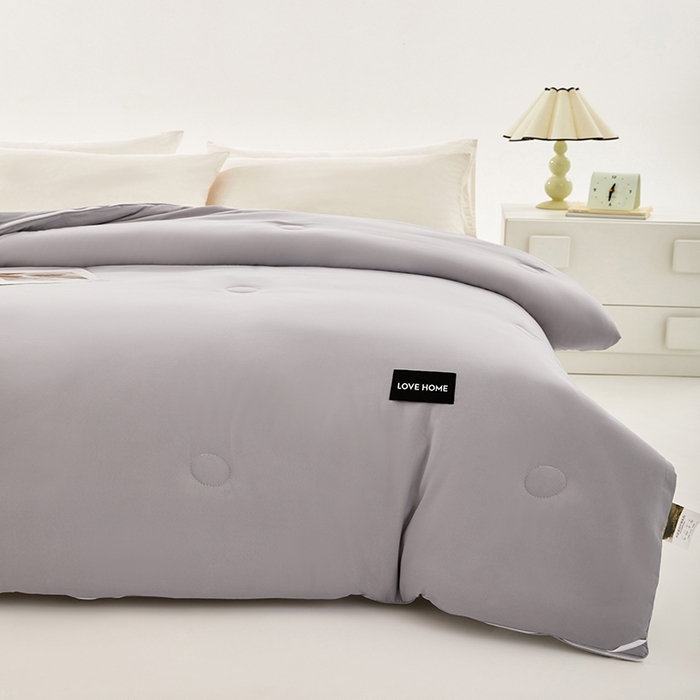 91家纺网 家纺一手货源 找家纺 VIP被业 2025新款双拼贴标大豆子母被冬被被子被芯 深灰拼浅灰