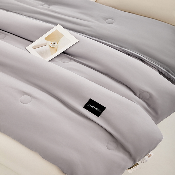 91家纺网 家纺一手货源 找家纺 VIP被业 2025新款双拼贴标大豆子母被冬被被子被芯 深灰拼浅灰