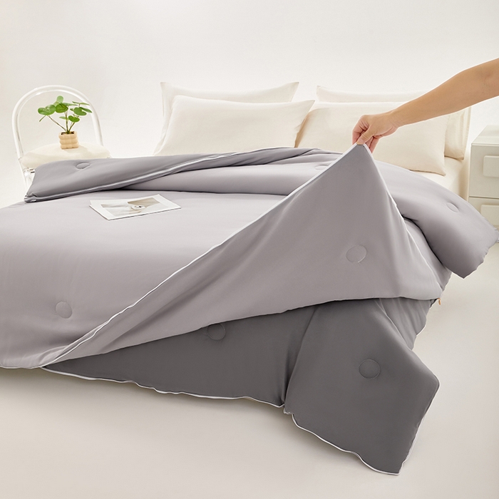 91家纺网 家纺一手货源 找家纺 VIP被业 2025新款双拼贴标大豆子母被冬被被子被芯 深灰拼浅灰