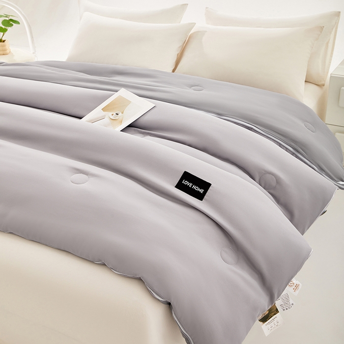 91家纺网 家纺一手货源 找家纺 VIP被业 2025新款双拼贴标大豆子母被冬被被子被芯 深灰拼浅灰