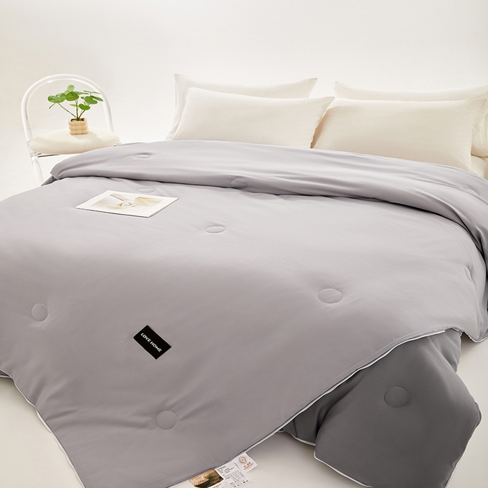 91家纺网 家纺一手货源 找家纺 VIP被业 2025新款双拼贴标大豆子母被冬被被子被芯 深灰拼浅灰