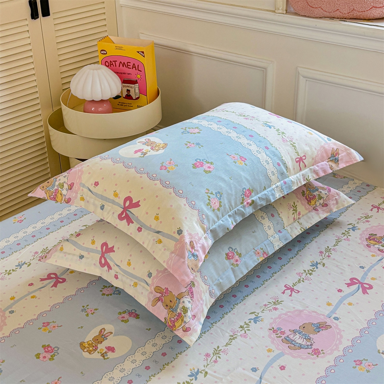 花梦欣 2025新款全棉纯棉印花单品系列-多规格枕套单品枕套枕套单件 花丛兔兰