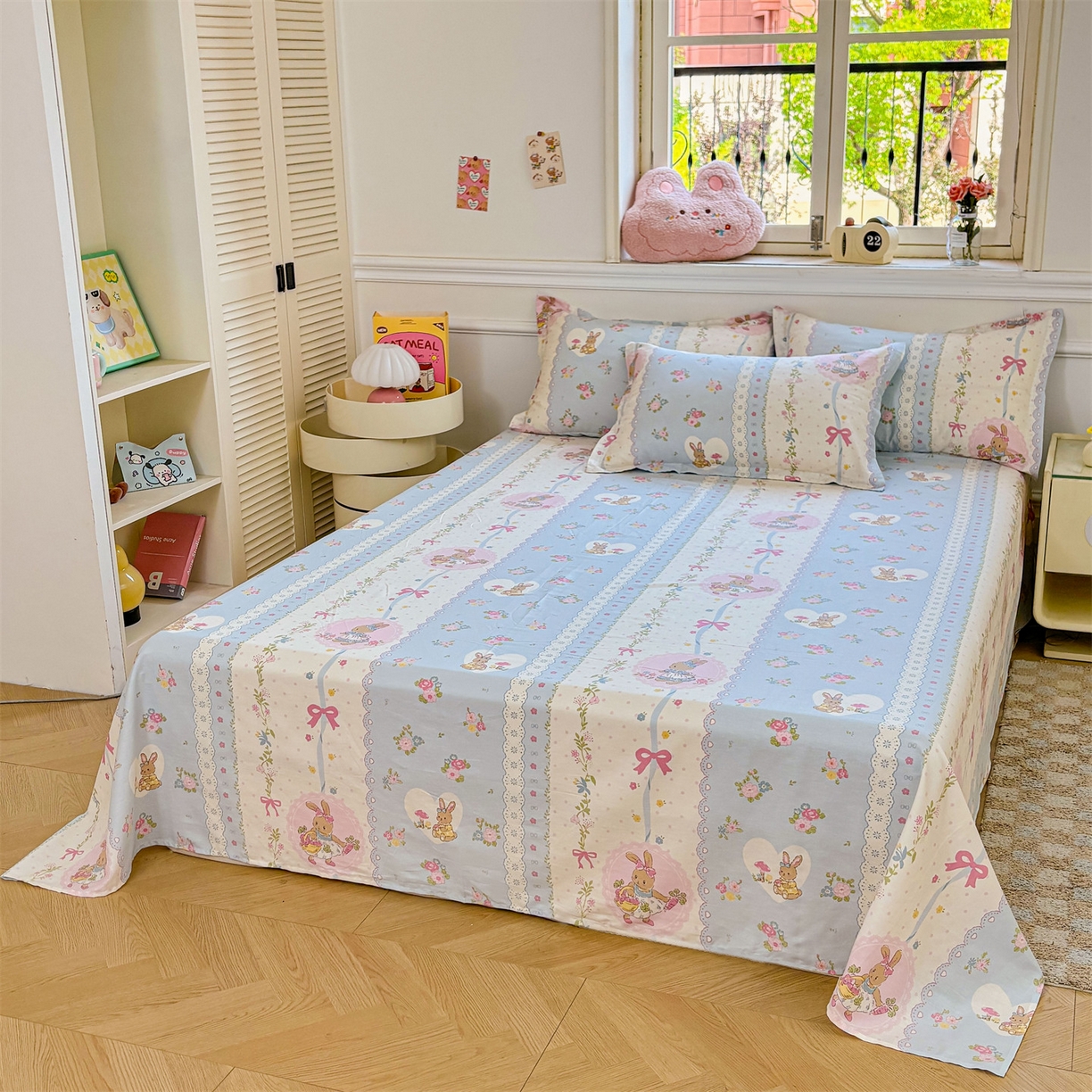 91家纺网 家纺一手货源 找家纺 花梦欣 2025新款全棉纯棉印花单品系列-多规格枕套单品枕套枕套单件 花丛兔兰