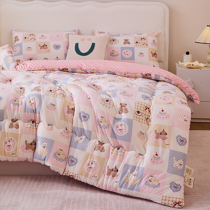 91家纺网 家纺一手货源 找家纺 天瑜家纺 2025新款针织棉豆豆绒大豆被冬被被子被芯 甜心宝贝