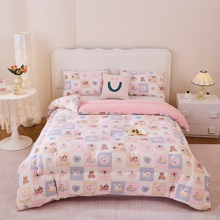 91家纺网 家纺一手货源 找家纺 天瑜家纺 2025新款针织棉豆豆绒大豆被冬被被子被芯 甜心宝贝