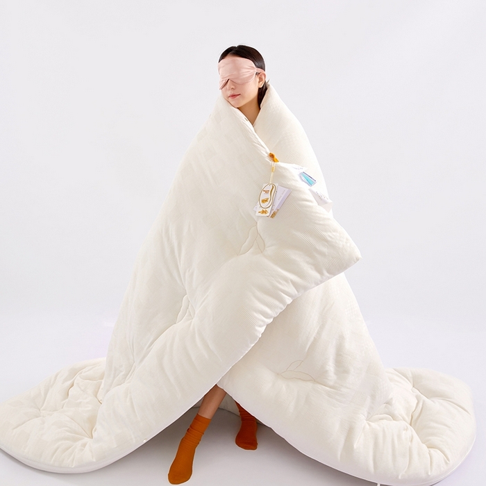 91家纺网 家纺一手货源 找家纺 VIP被业 2025新款华夫格全棉纯棉大豆被被子被芯 白色