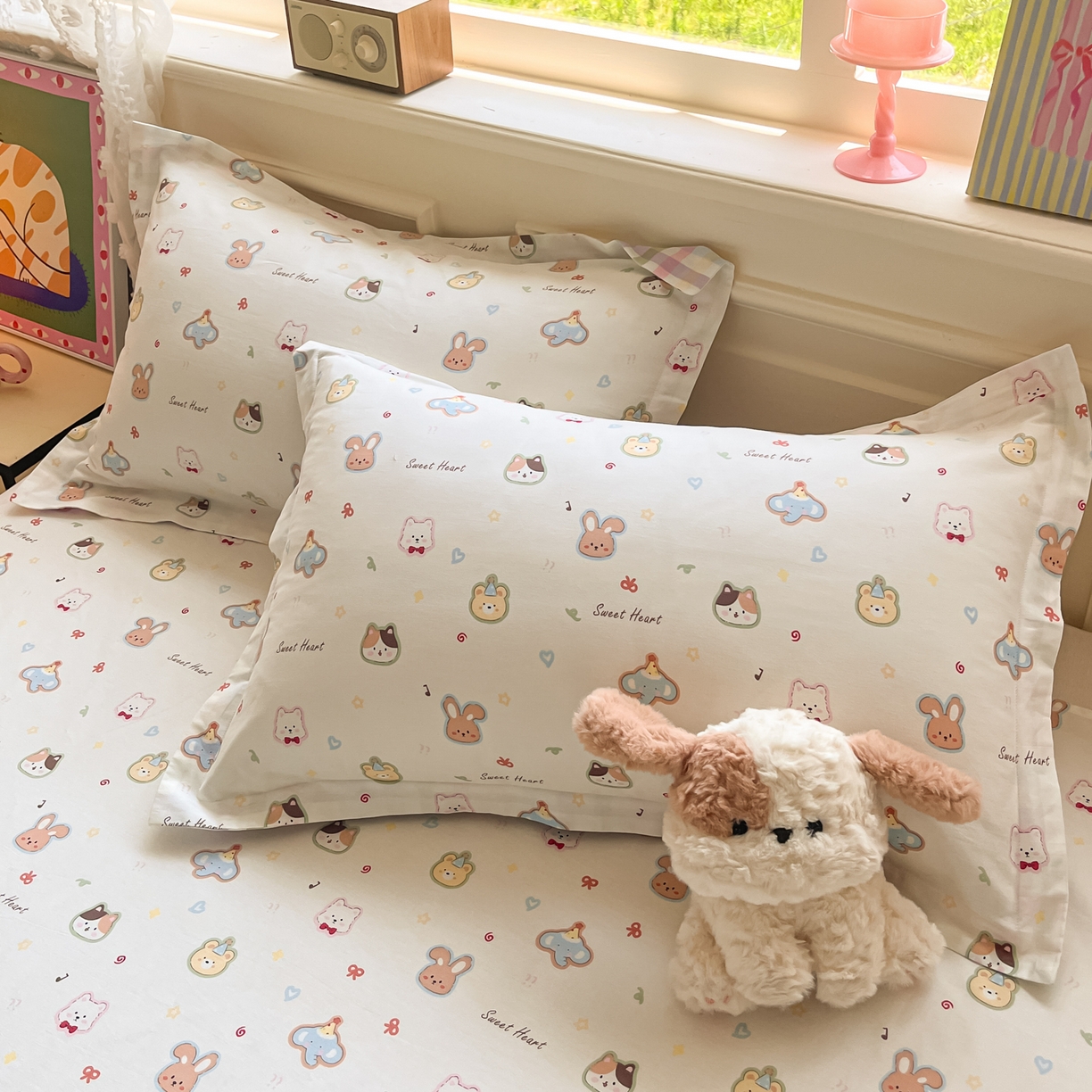 91家纺网 家纺一手货源 找家纺 花梦欣 2025新款全棉纯棉印花单品系列-多规格枕套单品枕套枕套单件 萌宠国度