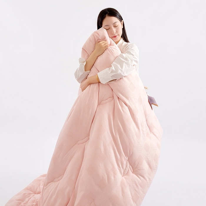 91家纺网 家纺一手货源 找家纺 VIP被业 2025新款华夫格全棉纯棉大豆被被子被芯 粉色