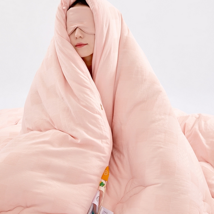 91家纺网 家纺一手货源 找家纺 VIP被业 2025新款华夫格全棉纯棉大豆被被子被芯 粉色