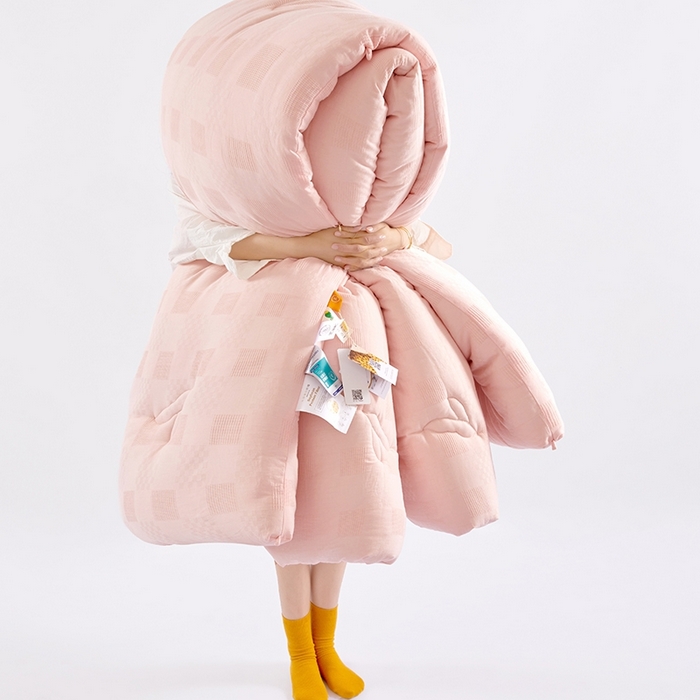 91家纺网 家纺一手货源 找家纺 VIP被业 2025新款华夫格全棉纯棉大豆被被子被芯 粉色