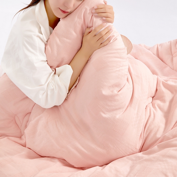 91家纺网 家纺一手货源 找家纺 VIP被业 2025新款华夫格全棉纯棉大豆被被子被芯 粉色