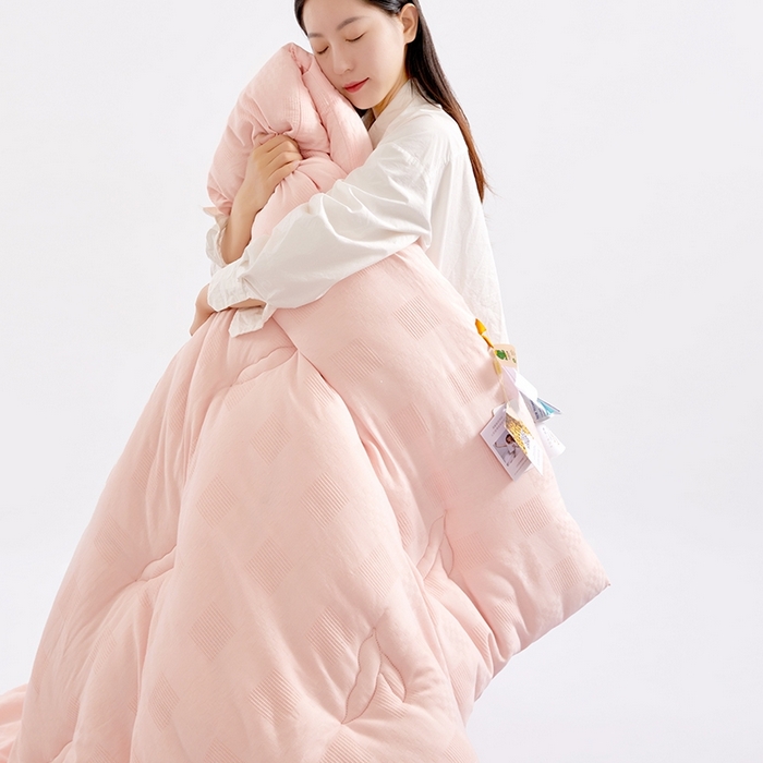 91家纺网 家纺一手货源 找家纺 VIP被业 2025新款华夫格全棉纯棉大豆被被子被芯 粉色