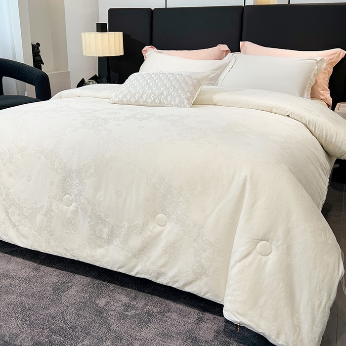 91家纺网 家纺一手货源 找家纺 VIP被业 2025新款简约60S全棉纯棉提花立体大豆子母被被子被芯 白色