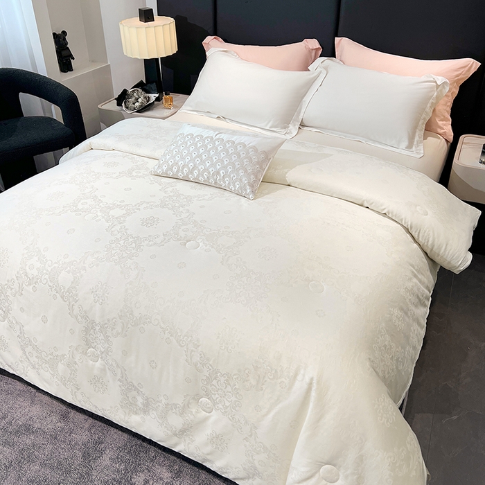 91家纺网 家纺一手货源 找家纺 VIP被业 2025新款简约60S全棉纯棉提花立体大豆子母被被子被芯 白色