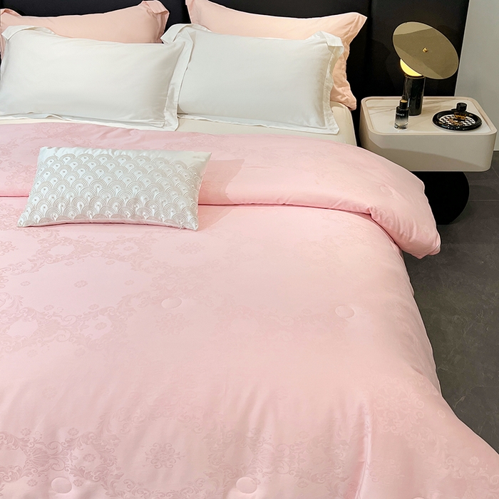 91家纺网 家纺一手货源 找家纺 VIP被业 2025新款简约60S全棉纯棉提花立体大豆子母被被子被芯 粉色