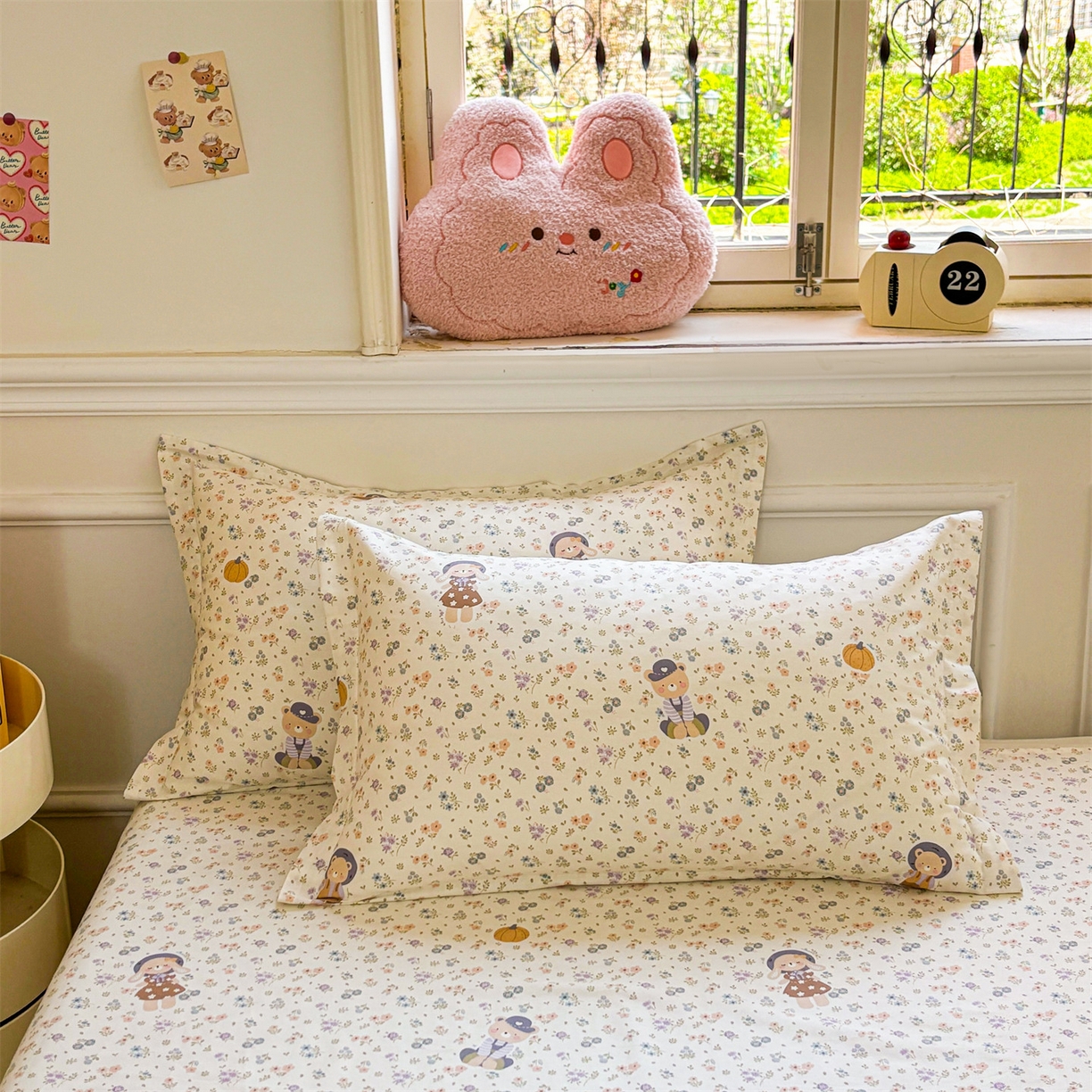 91家纺网 家纺一手货源 找家纺 花梦欣 2025新款全棉纯棉印花单品系列-多规格枕套单品枕套枕套单件 碎花兔熊