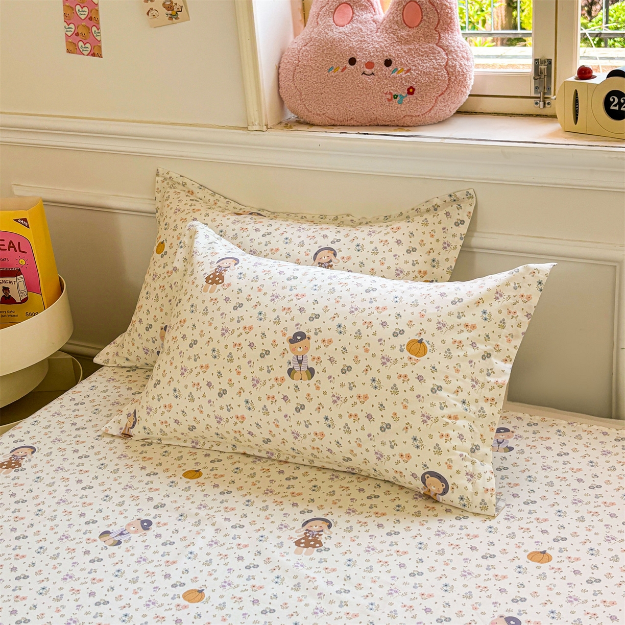 91家纺网 家纺一手货源 找家纺 花梦欣 2025新款全棉纯棉印花单品系列-多规格枕套单品枕套枕套单件 碎花兔熊