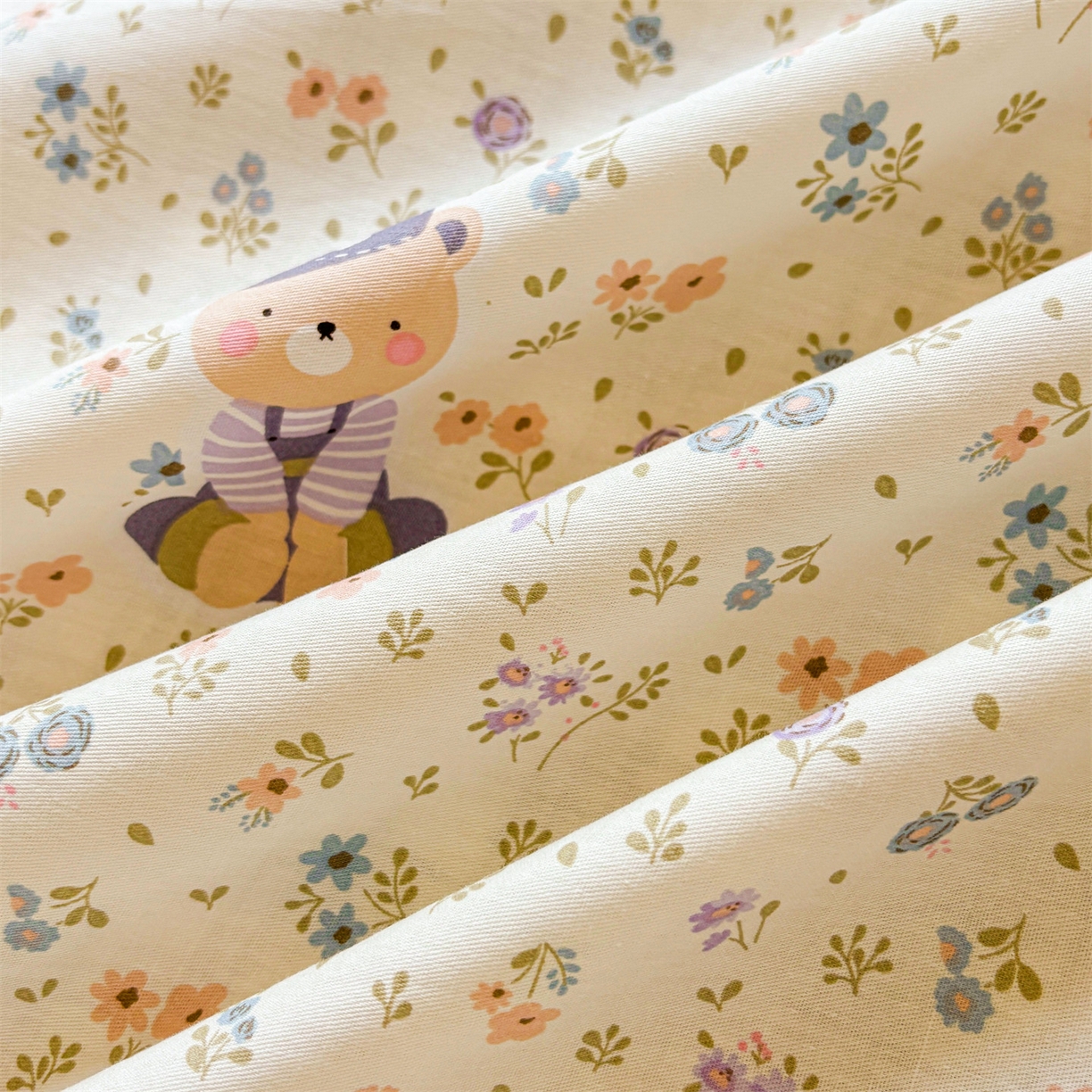 91家纺网 家纺一手货源 找家纺 花梦欣 2025新款全棉纯棉印花单品系列-多规格枕套单品枕套枕套单件 碎花兔熊