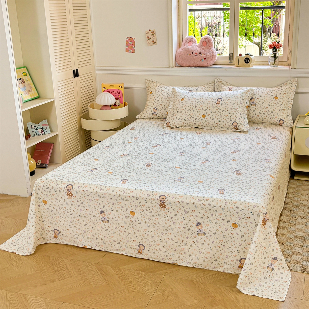 91家纺网 家纺一手货源 找家纺 花梦欣 2025新款全棉纯棉印花单品系列-多规格枕套单品枕套枕套单件 碎花兔熊