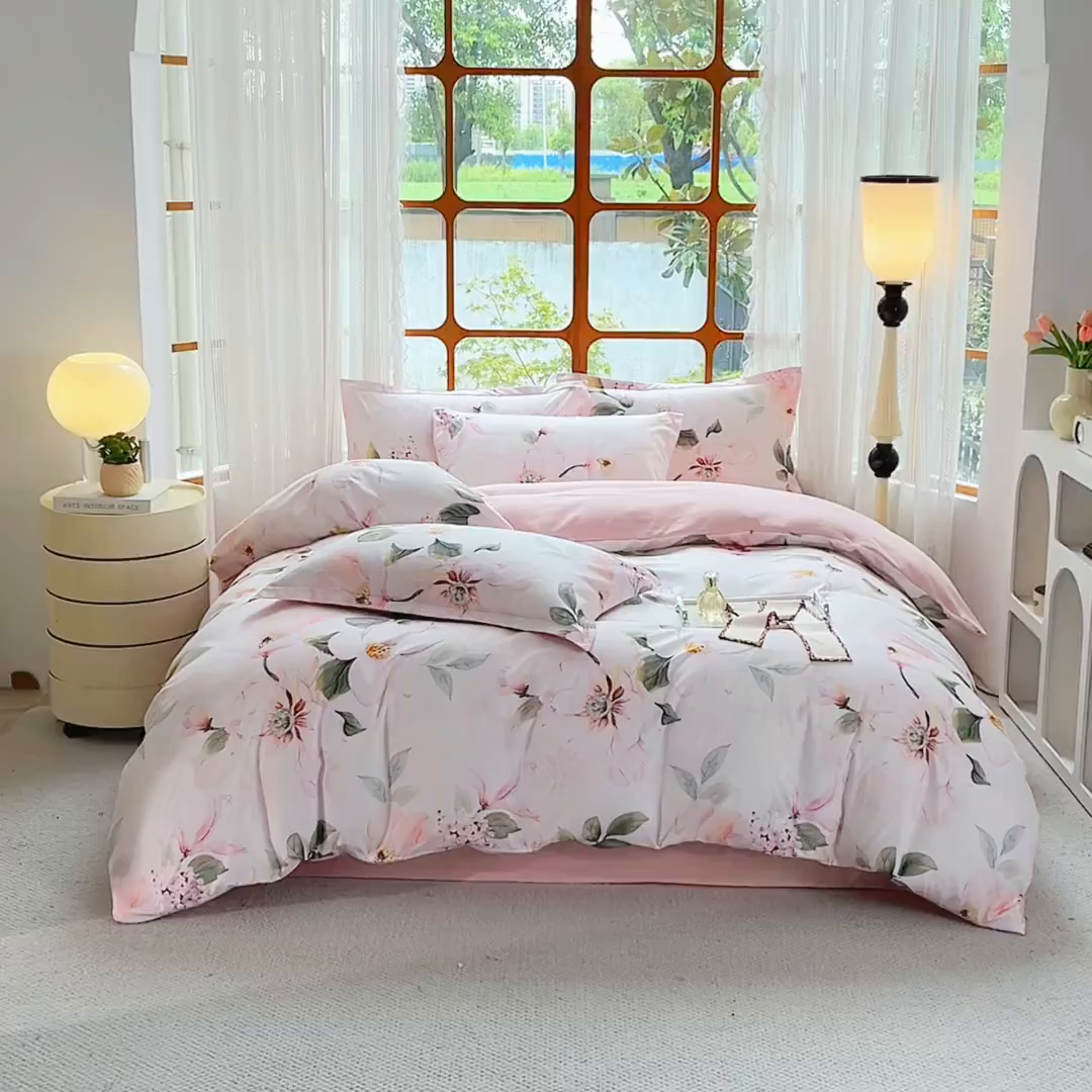 91家纺网 家纺一手货源 找家纺 佳宇轩 2025新款活性数码印花单人三件套双人四件套 欣欣向荣