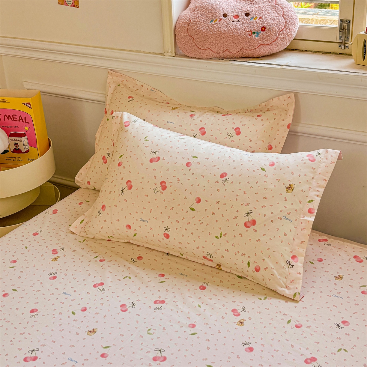 91家纺网 家纺一手货源 找家纺 花梦欣 2025新款全棉纯棉印花单品系列-多规格枕套单品枕套枕套单件 樱桃甜宠