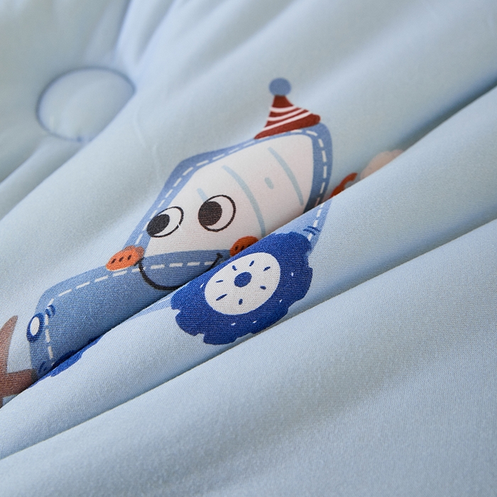 91家纺网 家纺一手货源 找家纺 天瑜家纺 2025新款针织棉豆豆绒大豆被冬被被子被芯 挖机蓝