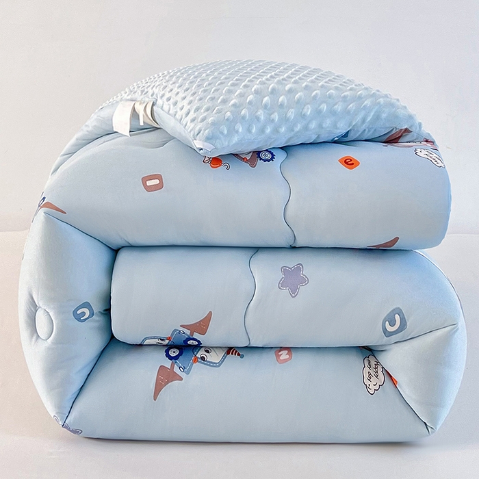 91家纺网 家纺一手货源 找家纺 天瑜家纺 2025新款针织棉豆豆绒大豆被冬被被子被芯 挖机蓝