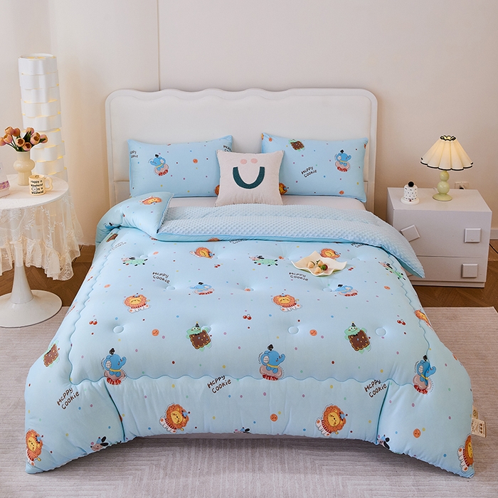 91家纺网 家纺一手货源 找家纺 天瑜家纺 2025新款针织棉豆豆绒大豆被冬被被子被芯 小狮子蓝