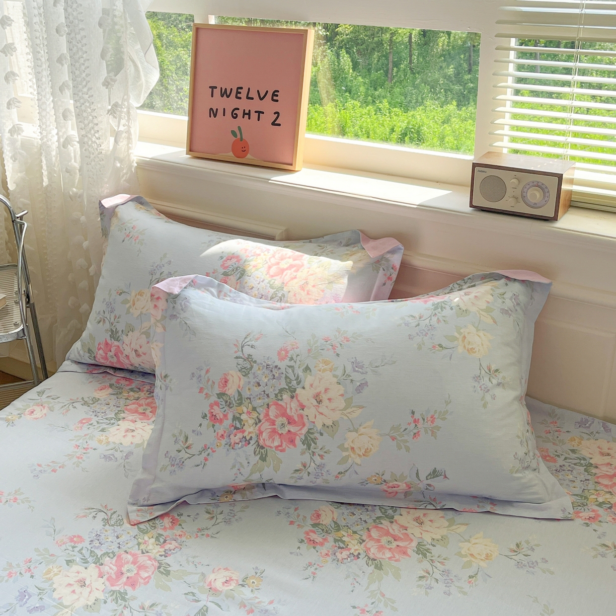 91家纺网 家纺一手货源 找家纺 花梦欣 2025新款全棉纯棉印花单品系列-多规格枕套单品枕套枕套单件 栀夏海棠蓝