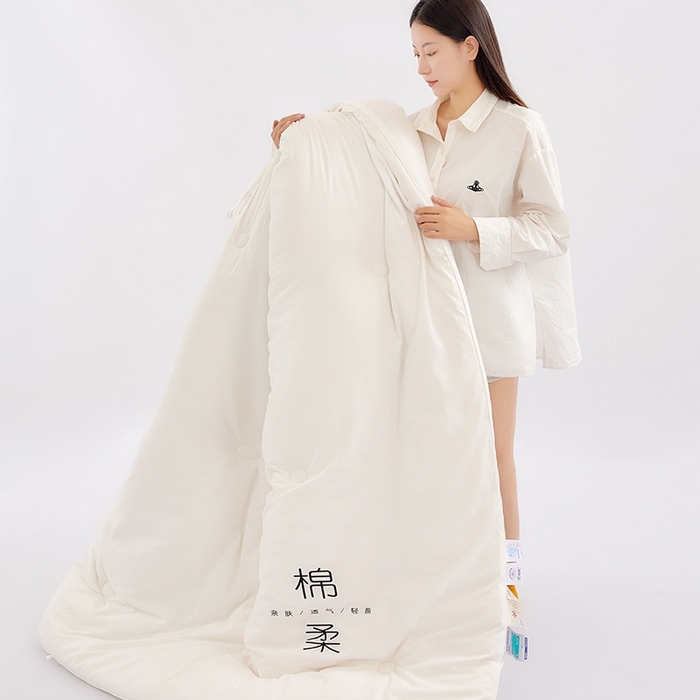 91家纺网 家纺一手货源 找家纺 VIP被业 2025新款简约棉柔水洗棉被芯冬被被子被芯 绵柔白