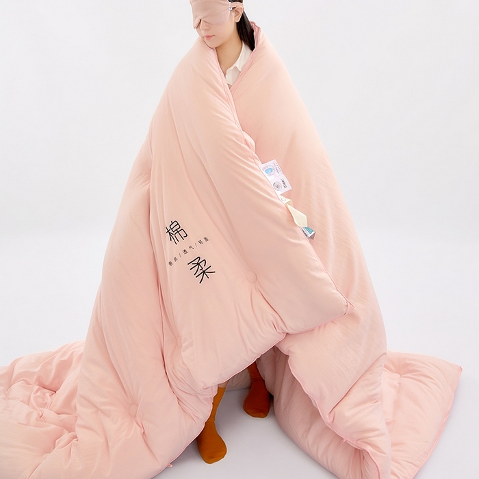 91家纺网 家纺一手货源 找家纺 VIP被业 2025新款简约棉柔水洗棉被芯冬被被子被芯 绵柔粉