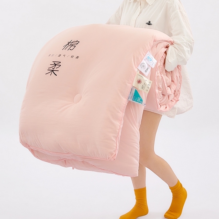 91家纺网 家纺一手货源 找家纺 VIP被业 2025新款简约棉柔水洗棉被芯冬被被子被芯 绵柔粉