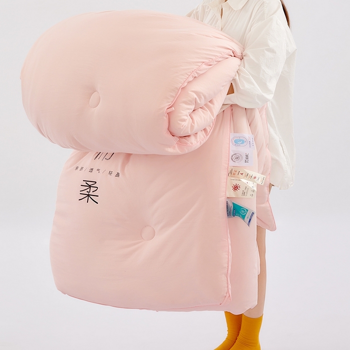 91家纺网 家纺一手货源 找家纺 VIP被业 2025新款简约棉柔水洗棉被芯冬被被子被芯 绵柔粉