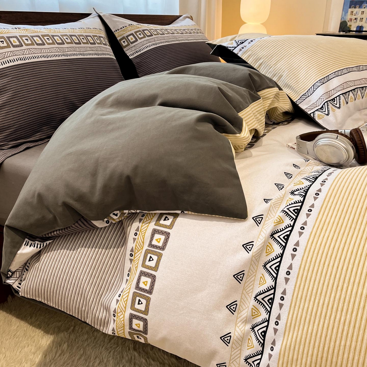 91家纺网 家纺一手货源 找家纺 涵宸家纺 2025新款加厚全棉磨毛印花四件套--罗马系列 场景一 D西尔