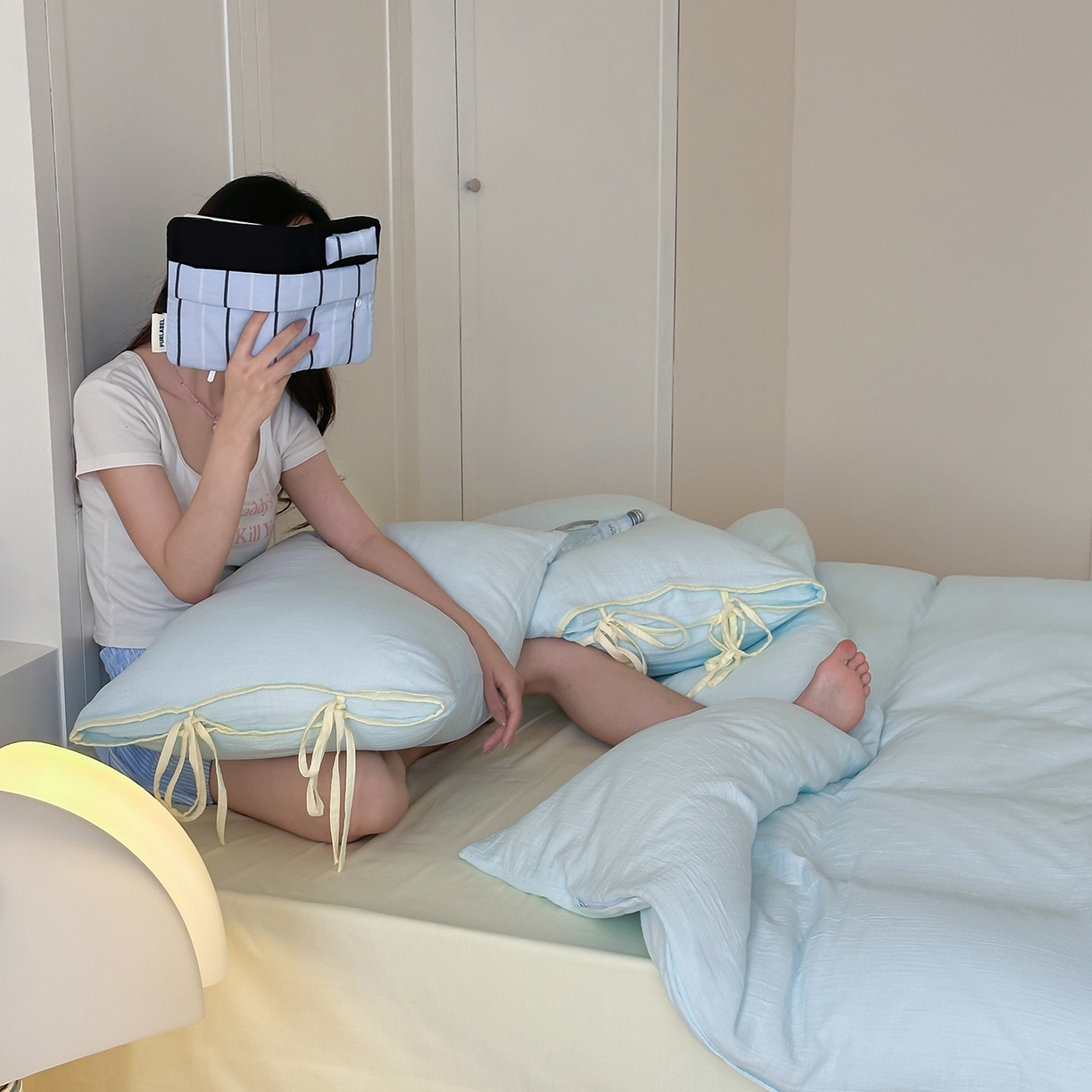 91家纺网 家纺一手货源 找家纺 （总）小春日和 2025新款纯棉A类婴幼儿母婴纯色双层皱皱纱四件套