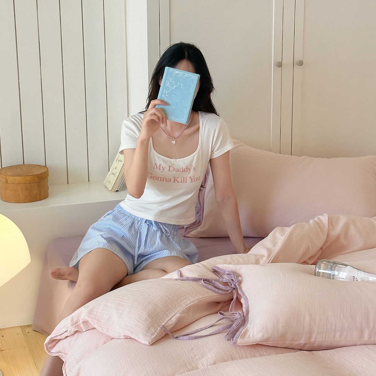 91家纺网 家纺一手货源 找家纺 小春日和 2025新款纯棉A类婴幼儿母婴纯色双层皱皱纱四件套 蜜桃乌龙