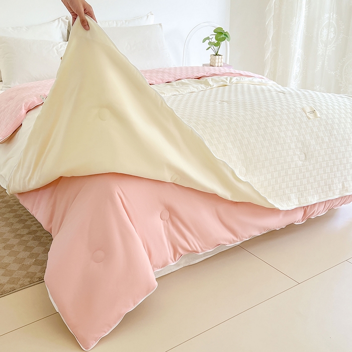 91家纺网 家纺一手货源 找家纺 （总）VIP被业 2025新款简约纯色华夫格提花大豆子母被被子被芯