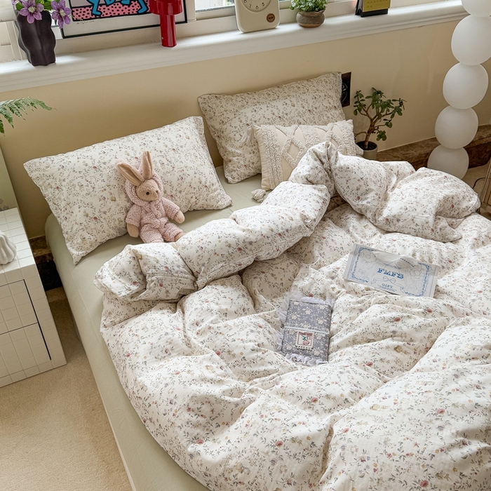 91家纺网 家纺一手货源 找家纺 慕尚家纺 2025新款全棉纯棉母婴双层纱四件套 花丛小鸭