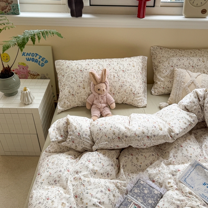 91家纺网 家纺一手货源 找家纺 慕尚家纺 2025新款全棉纯棉母婴双层纱四件套 花丛小鸭