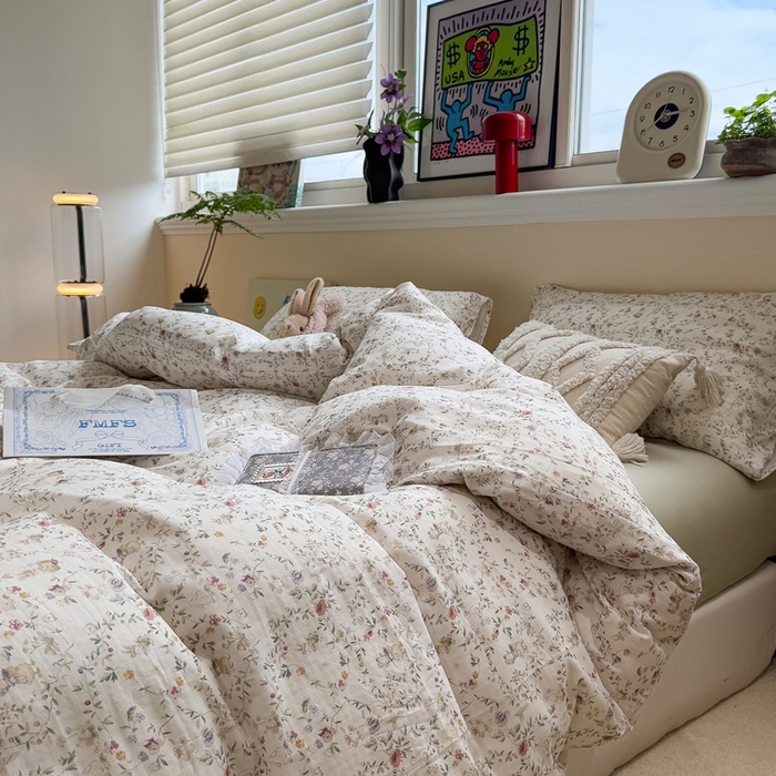 91家纺网 家纺一手货源 找家纺 慕尚家纺 2025新款全棉纯棉母婴双层纱四件套 花丛小鸭