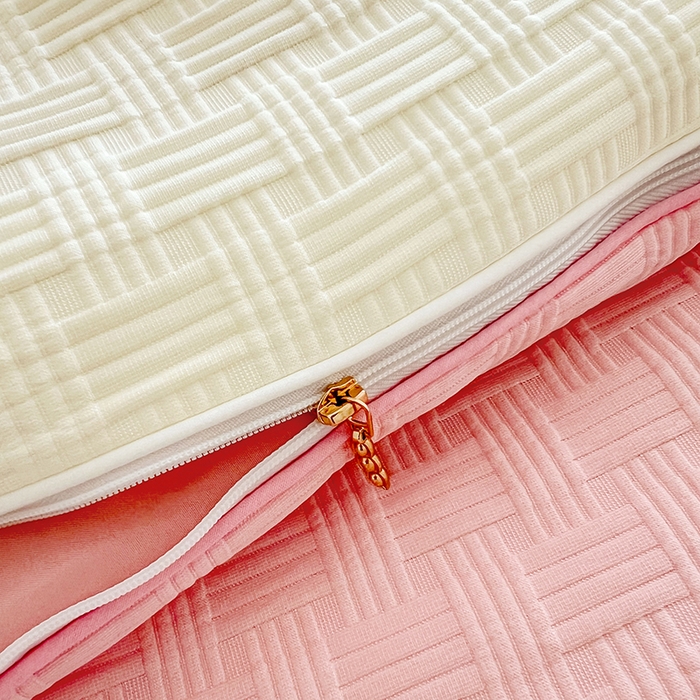 91家纺网 家纺一手货源 找家纺 VIP被业 2025新款简约纯色华夫格提花大豆子母被被子被芯 米拼粉